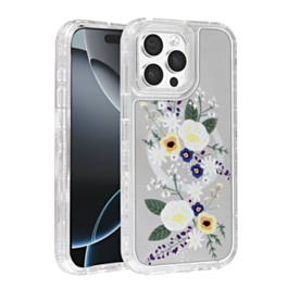 Flower Design Transparent Case with Wireless Charger - Style 3 for iPhone 15 Pro (Only Ground Shipping)