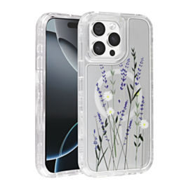Flower Design Transparent Case with Wireless Charger - Style 4 for iPhone 15 Pro (Only Ground Shipping)