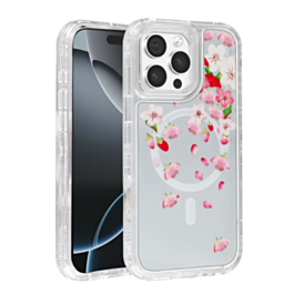 Flower Design Transparent Case with Wireless Charger - Style 6 for iPhone 15 Pro (Only Ground Shipping)