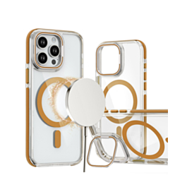 Thin Magnetic Clear Case with Camera Stand Kickstand - DESERT GOLD for iPhone 15 Pro (Only Ground Shipping)