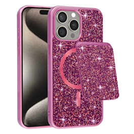 Magnetic Diamond Dual Layer Protection Case with Magnetic Card Slot (PINK) for iPhone 15 Pro Max (Only Ground Shipping)