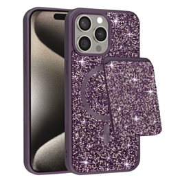 Magnetic Diamond Dual Layer Protection Case with Magnetic Card Slot- PURPLE for iPhone 15 Pro Max (Only Ground Shipping)