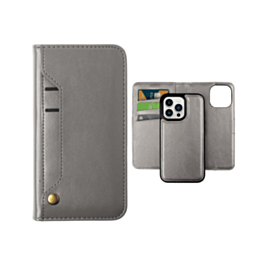 Genuine Leather Magnetic Wallet Case with Credit Card Slot - GRAY for iPhone 15 Pro (Only Ground Shipping)