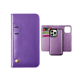 Genuine Leather Magnetic Wallet Case with Credit Card Slot - PURPLE for iPhone 15 Pro (Only Ground Shipping)