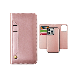 Genuine Leather Magnetic Wallet Case with Credit Card Slot - ROSE GOLD for iPhone 15 Pro (Only Ground Shipping)