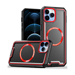 Non-Slip Translucent Matte Wireless Charging Case (BLACK & RED) for iPhone 15 Pro Max (Only Ground Shipping)