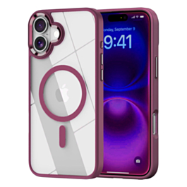 Shiny Magnetic Clear Cases (Burgundy) for iPhone 16 (Only Ground Shipping)