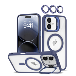 Transpalet Silicone case & Camera stand with Camera Lens - DARK BLUE for iPhone 16 (Only Ground Shipping)