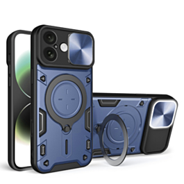Dual Layers Hybrid Case with Metal Ring And Camera Protector - BLACK for iPhone 16 (Only Ground Shipping)
