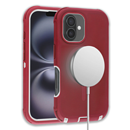 Wireless Charging Heavy Duty Case - RED & WHITE for iPhone 16 (Only Ground Shipping)