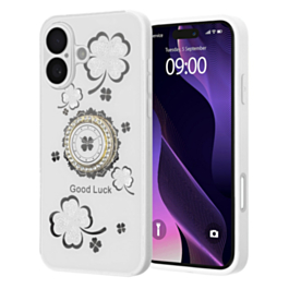 Luxury Diamond Shiny Cases with Ring - WHITE for iPhone 16 Plus (Only Ground Shipping)