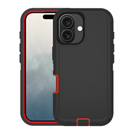 Heavy Duty Case for iPhone 16 Plus (BLACK & RED) (Only Ground Shipping)