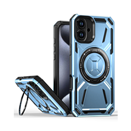 Full-Body Rugged Shockproof Case with Built-in Ring Holder - BLUE for iPhone 16 (Only Ground Shipping)