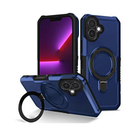 Hard PC Shockproof Case w /Ring Holder - BLUE for iPhone 16 (Only Ground Shipping)