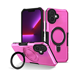 Hard PC Shockproof Case w /Ring Holder - PINK for iPhone 16 (Only Ground Shipping)