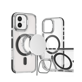 Thin Magnetic Clear Case with Camera Stand Kickstand - BLACK for iPhone 16 (Only Ground Shipping)