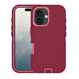 Heavy Duty Case for iPhone 16 Plus (MAROON & PINK) (Only Ground Shipping)
