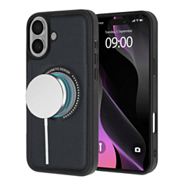Leather Design Wireless Charging Case - BLACK for iPhone 16 Plus (Only Ground Shipping)