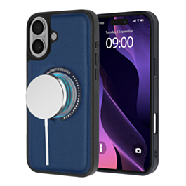 Leather Design Wireless Charging Case - NAVY BLUE for iPhone 16 Plus (Only Ground Shipping)