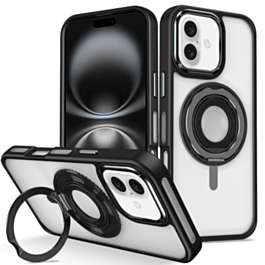 Skin Feel Transparent Case with Silicone Ring Holder - BLACK for iPhone 16 Plus (Only Ground Shipping)