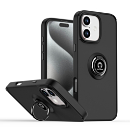 iPhone 16 Plus Hard PC Rear / Soft TPU Colorful Border Case with I - ring Holder - BLACK (Only Ground Shipping)