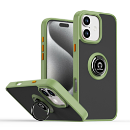 iPhone 16 Plus Hard PC Rear / Soft TPU Colorful Border Case with I - ring Holder - NAVY GREEN (Only Ground Shipping)