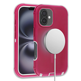 Wireless Charging Heavy Duty Case - PINK & WHITE for iPhone 16 Plus (Only Ground Shipping)