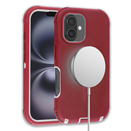 Wireless Charging Heavy Duty Case - RED & WHITE for iPhone 16 Plus (Only Ground Shipping)