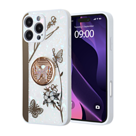 Luxury Diamond Shiny Cases with Butterfly Ring - WHITE for iPhone 16 Pro (Only Ground Shipping)