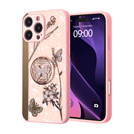 Luxury Diamond Shiny Cases with Butterfly Ring - PINK for iPhone 16 Pro (Only Ground Shipping)