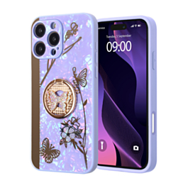 Luxury Diamond Shiny Cases with Butterfly Ring - PURPLE for iPhone 16 Pro (Only Ground Shipping)