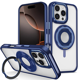 Skin Feel Transparent Case with Silicone Ring Holder - DARK BLUE for iPhone 16 Pro (Only Ground Shipping)