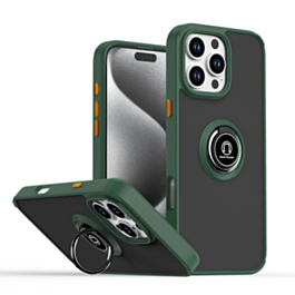 Hard PC Rear / Soft TPU Colorful Border Case with I-ring Holder - DARK GREEN for iPhone 16 Pro (Only Ground Shipping)