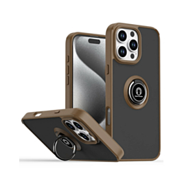 Hard PC Rear / Soft TPU Colorful Border Case with I-ring Holder - DESERT TITANIUM for iPhone 16 Pro (Only Ground Shipping)