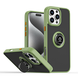 Hard PC Rear / Soft TPU Colorful Border Case with I-ring Holder - NAVY GREEN for iPhone 16 Pro (Only Ground Shipping)