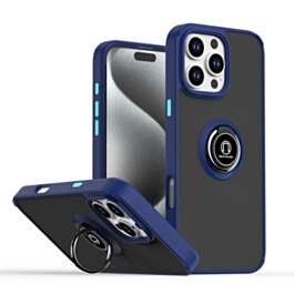 Hard PC Rear / Soft TPU Colorful Border Case with I-ring Holder - NAVY BLUE for iPhone 16 Pro (Only Ground Shipping)
