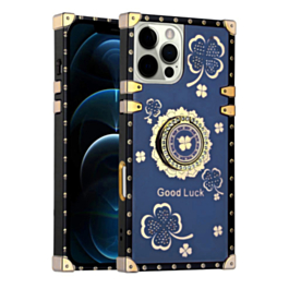 Peacock Feather Design Square Case - NAVY BLUE for iPhone 16 Pro / 17 (Only Ground Shipping)