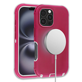 Wireless Charging Heavy Duty Case - PINK & WHITE for iPhone 16 Pro / 17 (Only Ground Shipping)