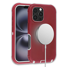 Wireless Charging Heavy Duty Case - RED & WHITE for iPhone 16 Pro / 17 (Only Ground Shipping)