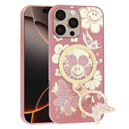 Luxury Diamond Shiny Cases with Butterfly Ring Design - ROSE GOLD for iPhone 16 Pro Max (Only Ground Shipping)