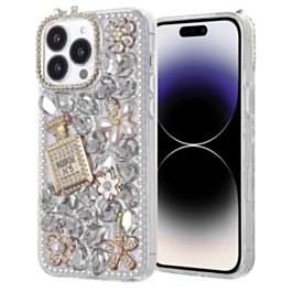 Crystal Flower Silicone Hard Case - SILVER for iPhone 16 Pro Max (Only Ground Shipping)