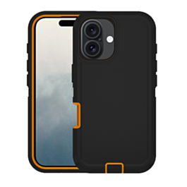 Heavy Duty Case for iPhone 16 Plus (BLACK & ORANGE) (Only Ground Shipping)