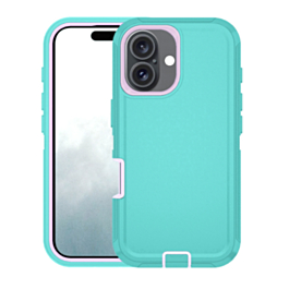Heavy Duty Case for iPhone 16 Plus (LIGHTTEAL & PINK) (Only Ground Shipping)