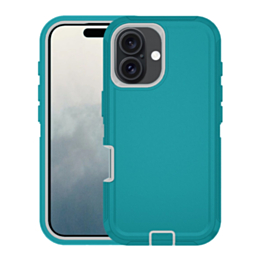 Heavy Duty Case for iPhone 16 Plus (TEAL & WHITE) (Only Ground Shipping)