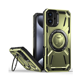 Full-Body Rugged Shockproof Case with Built-in Ring Holder - GREEN for iPhone 16 Plus (Only Ground Shipping)