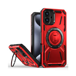 Full-Body Rugged Shockproof Case with Built-in Ring Holder - RED for iPhone 16 Plus (Only Ground Shipping)