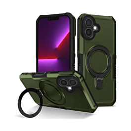 Hard PC Shockproof Case w /Ring Holder - GREEN for iPhone 16 Plus (Only Ground Shipping)