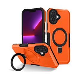 Hard PC Shockproof Case w /Ring Holder - ORANGE for iPhone 16 Plus (Only Ground Shipping)