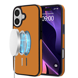 Full Cover Leather Design Wireless Charging Case - ORANGE for iPhone 16 Plus (Only Ground Shipping)
