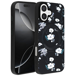Flower Design Wireless Charging Case - BLACK for iPhone 16 Plus (Only Ground Shipping)